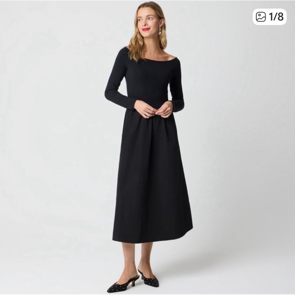J. Crew Factory Black Off-the-Shoulder Knit Mixy Dress Long Sleeves Size XS NWT